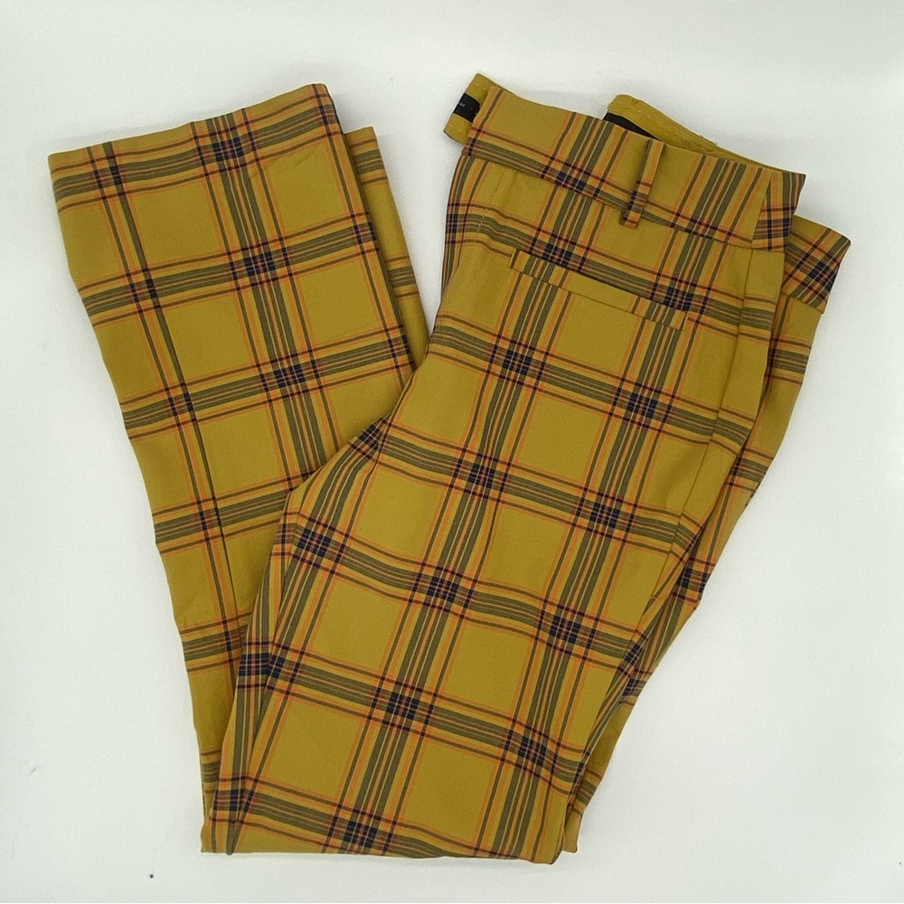 Anthropologie Essentials Slim Kick Flare Pants in yellow motif size 0, NWT